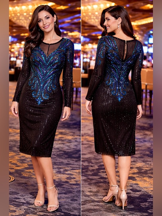 A.J. Bari Dresses & Skirts - A.J. Bari Black Long Sleeve Dress with Blue Sequin Detail